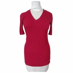 WOLFORD Red Knit V-neck T-Shirt Size S Stretchy Business Basic Short Sleeve